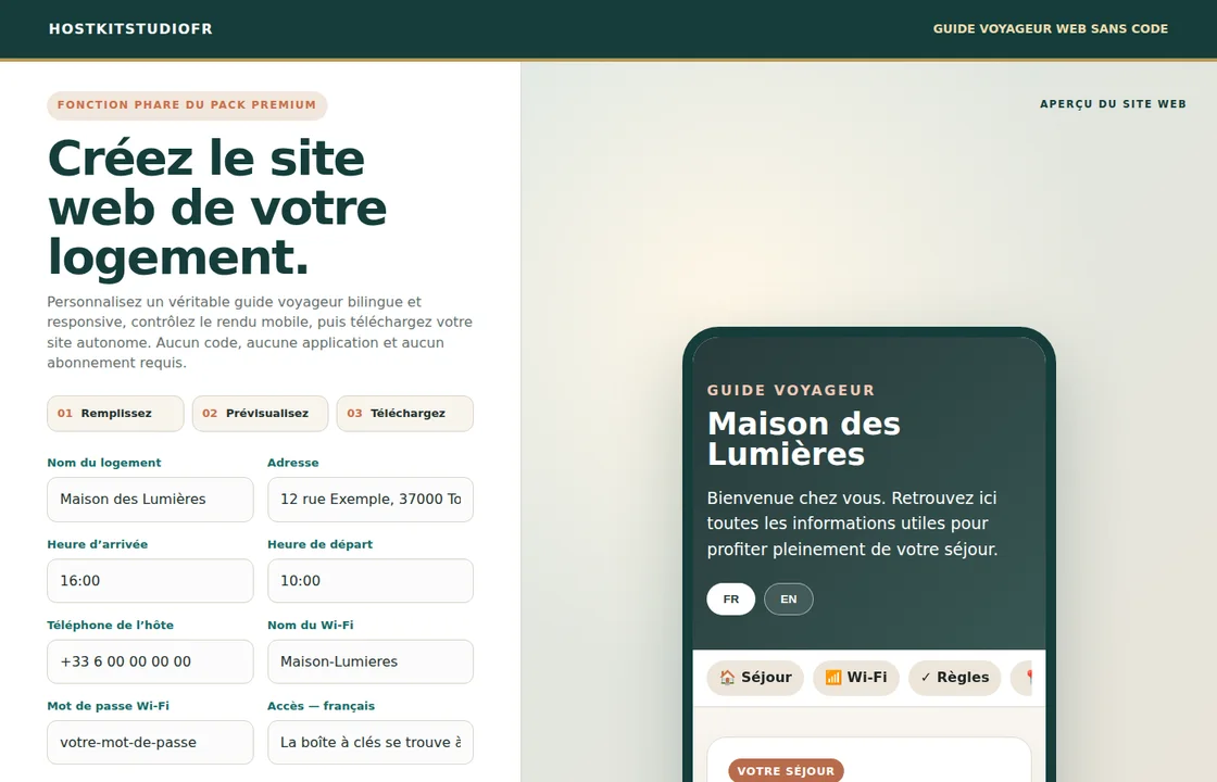 Configurateur du guide voyageur web avec aperçu mobile